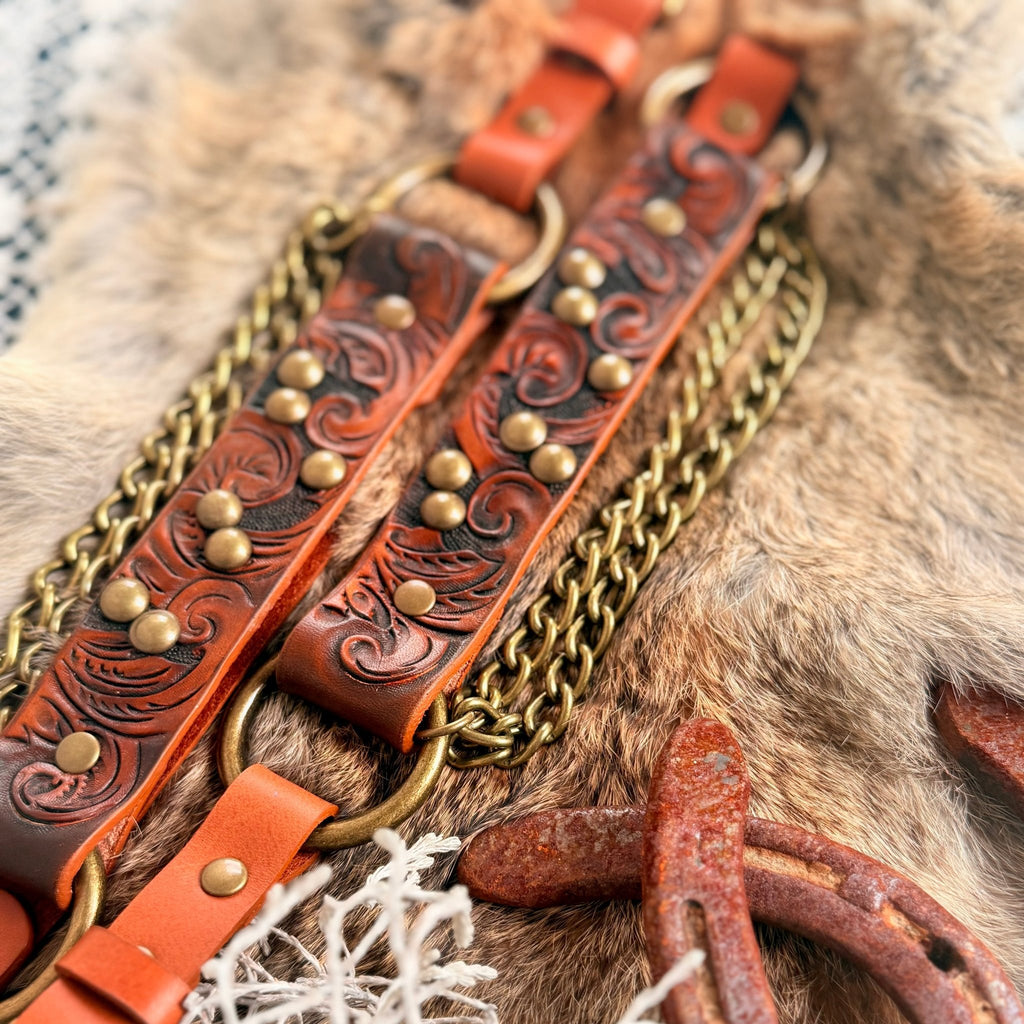 Western Tooled Leather Bootstrap - Hags & Hides