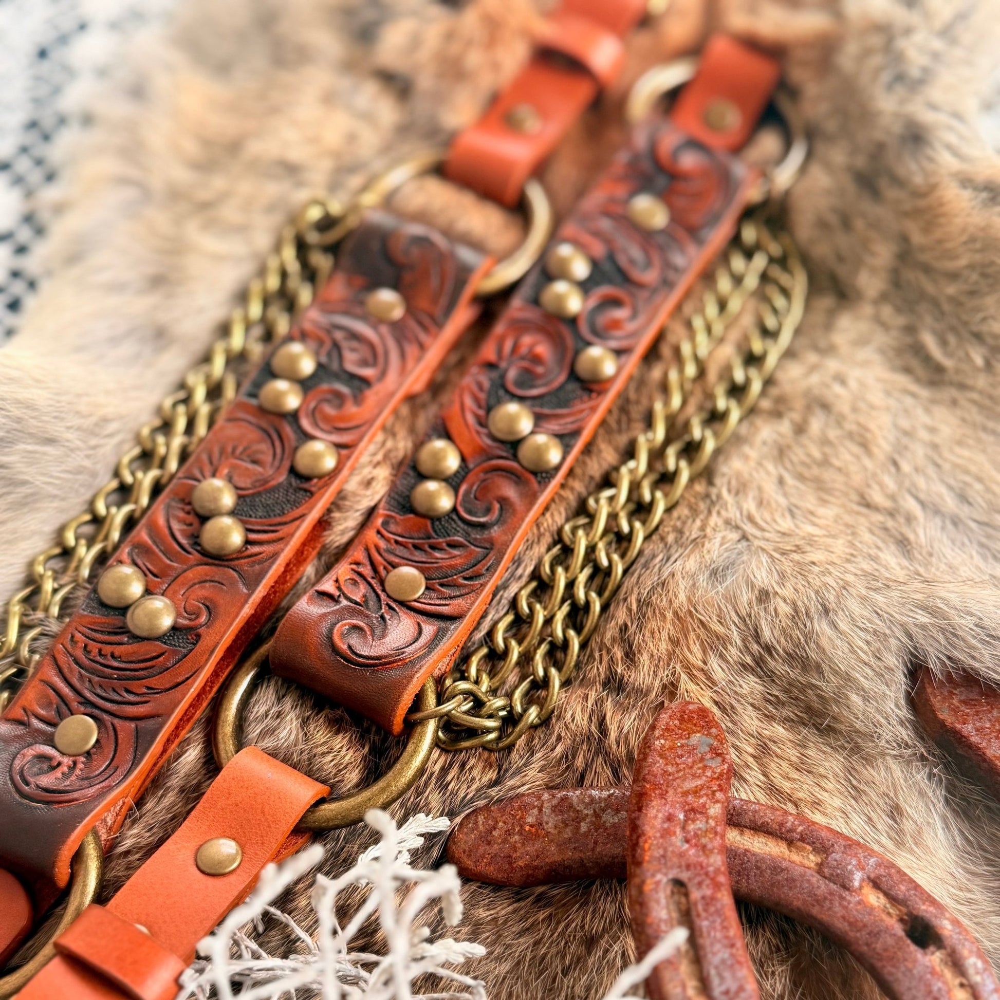 Western Tooled Leather Bootstrap - Hags & Hides