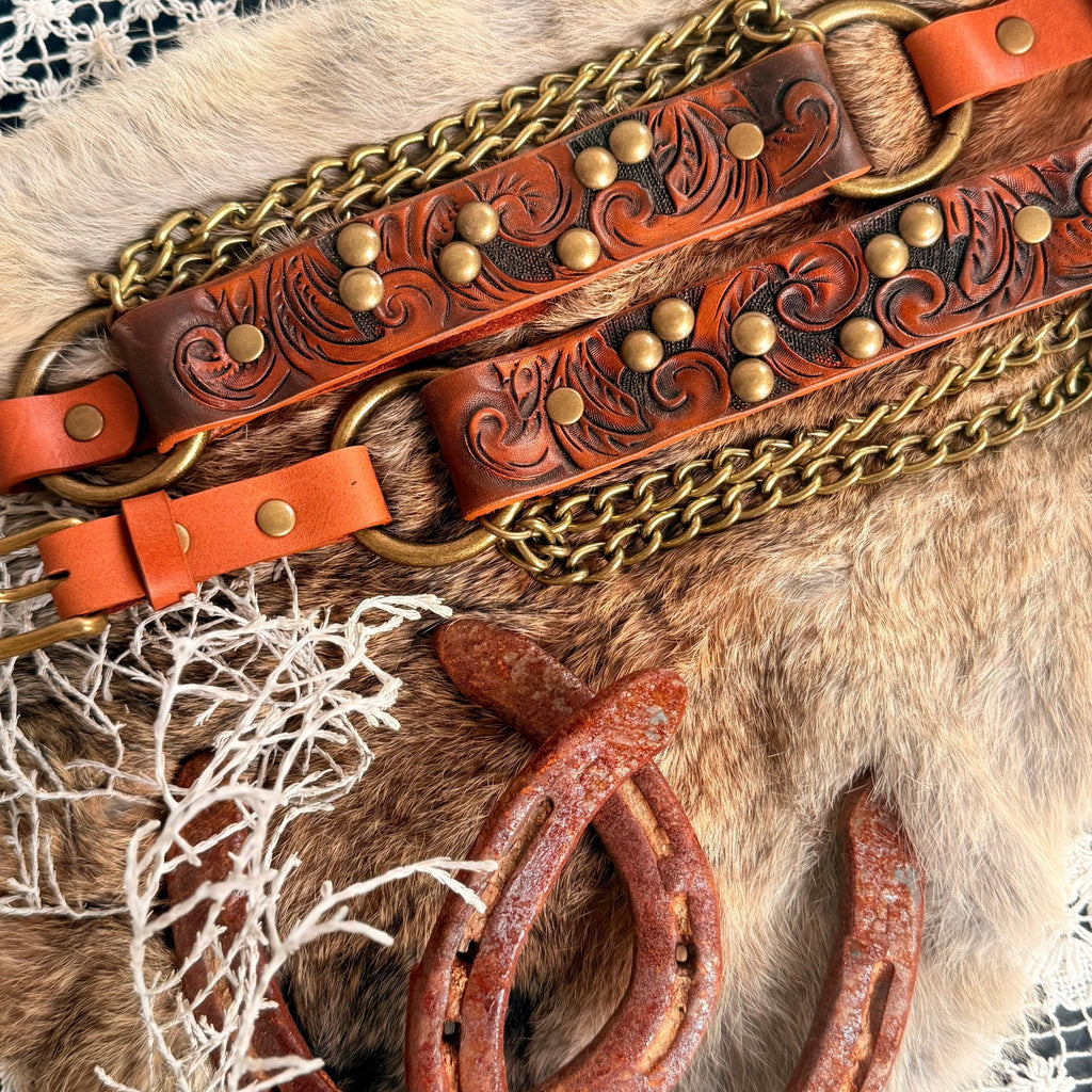 Western Tooled Leather Bootstrap - Hags & Hides