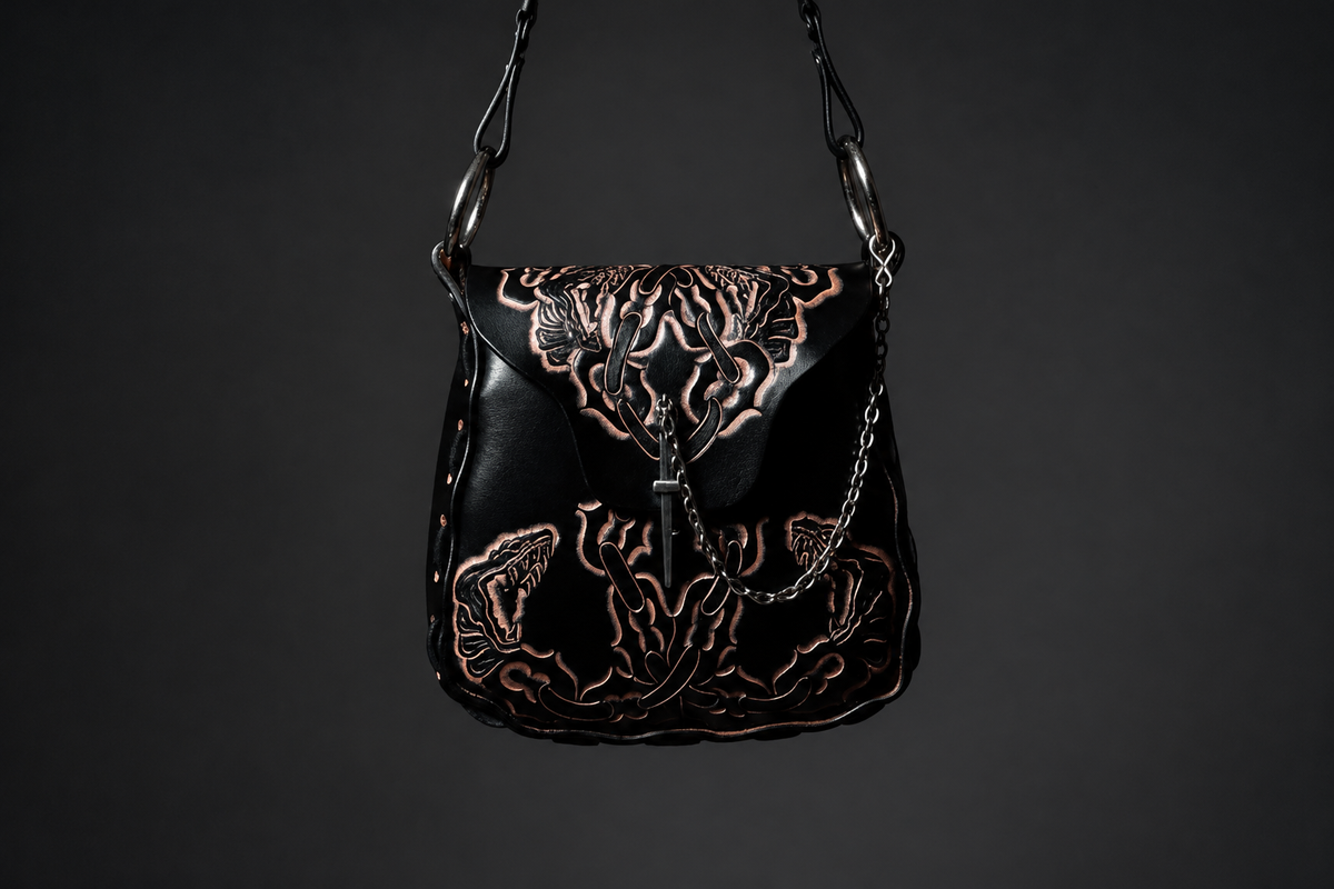 Wider bag photo with extended charcoal background